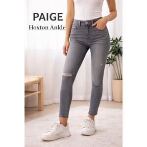 Paige Hoxton Ankle Jeans Womens Sz 29 Stone Grey Distressed Skinny Stretch Denim